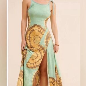 Free People Teal and Brown Spiral Maxi Dress